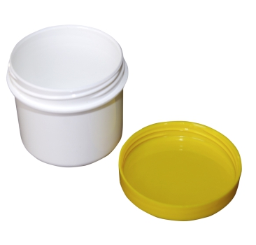 Dose mit Schraubdeckel gelb Füllvolumen 25ml aus Polypropylen (PP), lebensmittelgerecht. PP ist ein bpa-freier Kunststoff. Geeignet für alle Arten von Lebensmitteln bei Langzeitlagerung bei Raumtemperatur u. darunter, inkl. Heißabfüllung bzw. Erhitzung.