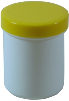 Dose mit Schraubdeckel gelb Füllvolumen 25ml aus Polypropylen (PP), lebensmittelgerecht. PP ist ein bpa-freier Kunststoff. Geeignet für alle Arten von Lebensmitteln bei Langzeitlagerung bei Raumtemperatur u. darunter, inkl. Heißabfüllung bzw. Erhitzung.