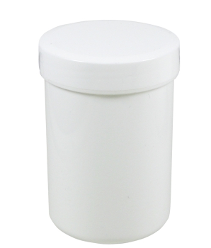 Dose mit Schraubdeckel weiß Füllvolumen 60ml aus Polypropylen (PP), lebensmittelgerecht. PP ist ein bpa-freier Kunststoff. Geeignet für alle Arten von Lebensmitteln bei Langzeitlagerung bei Raumtemperatur u. darunter, inkl. Heißabfüllung bzw. Erhitzung.