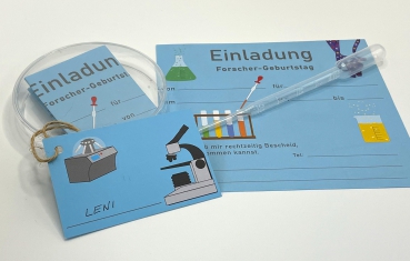 Einladungen Forschergeburtstag in Petrischale, blau