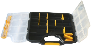 Sortierbox abschließbar mit flexiblen Fächern, 290 x 230 x 45 mm, Doppeltür