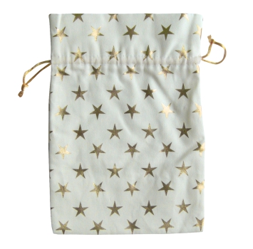 Canvas-Säckchen, naturweiß mit goldenen Sternen ca. 22 x 15 cm