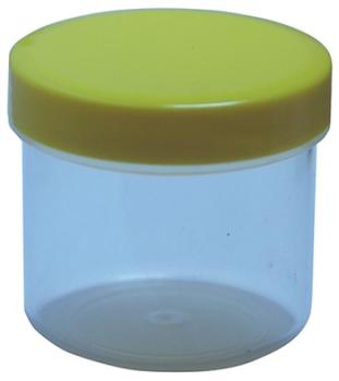 Dose transparent mit Schraubdeckel gelb Füllvolumen 25ml aus Polypropylen (PP), lebensmittelgerecht. PP ist ein bpa-freier Kunststoff. Geeignet für alle Arten von Lebensmitteln bei Langzeitlagerung bei Raumtemperatur u. darunter, inkl. Heißabfüllung