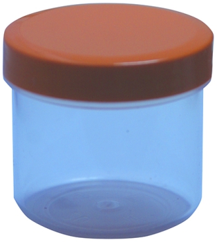 Salben-, Cremedöschen flach 25ml transparent mit orangefarbenem Deckel - MADE IN GERMANY