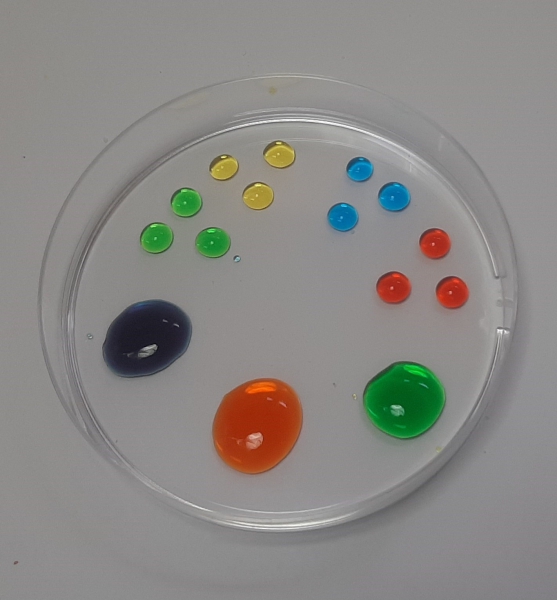Farbtropfe in Petrischale