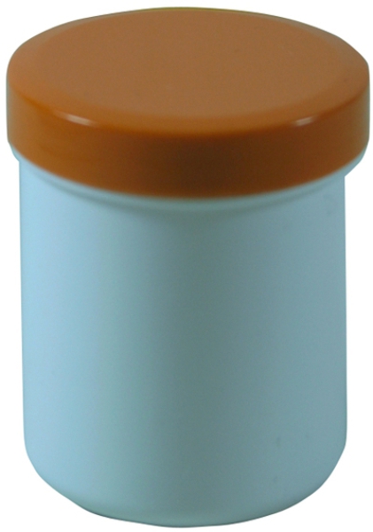 Dose mit Schraubdeckel orange Füllvolumen 25ml aus Polypropylen (PP), lebensmittelgerecht. PP ist ein bpa-freier Kunststoff. Geeignet für alle Arten von Lebensmitteln bei Langzeitlagerung bei Raumtemperatur u. darunter, inkl. Heißabfüllung bzw. Erhitzung.