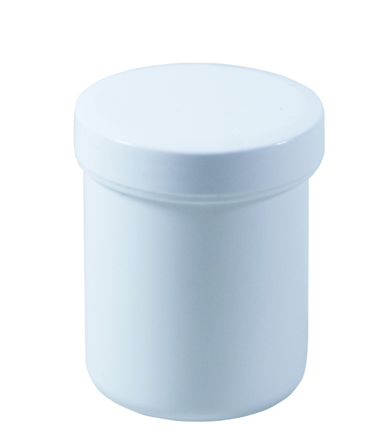 Dose mit Schraubdeckel weiß Füllvolumen 25ml aus Polypropylen (PP), lebensmittelgerecht. PP ist ein bpa-freier Kunststoff. Geeignet für alle Arten von Lebensmitteln bei Langzeitlagerung bei Raumtemperatur u. darunter, inkl. Heißabfüllung bzw. Erhitzung.