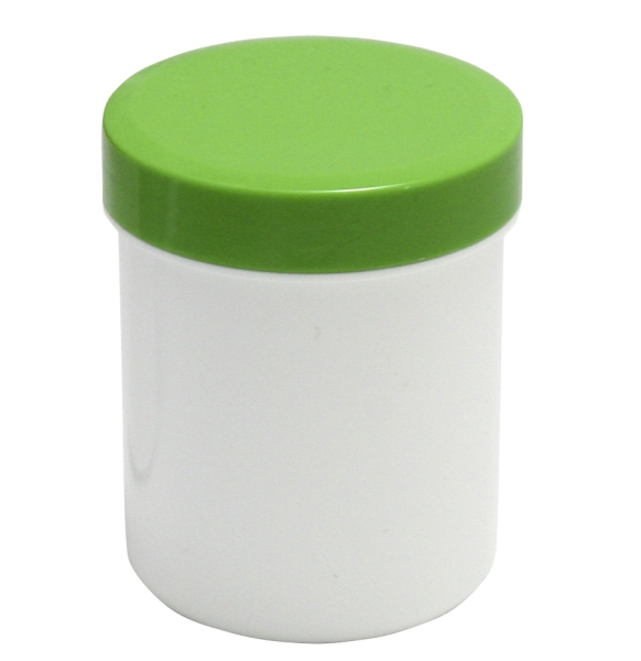 Dose mit Schraubdeckel grün Füllvolumen 60ml aus Polypropylen (PP), lebensmittelgerecht. PP ist ein bpa-freier Kunststoff. Geeignet für alle Arten von Lebensmitteln bei Langzeitlagerung bei Raumtemperatur u. darunter, inkl. Heißabfüllung bzw. Erhitzung.