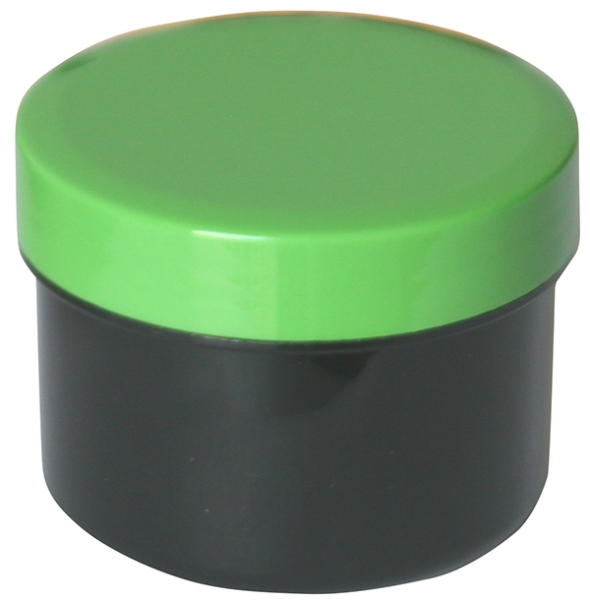 Salben-, Cremedöschen flach 35 ml schwarz mit grünem Deckel - MADE IN GERMANY