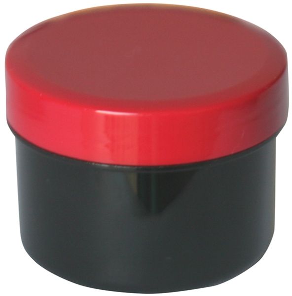 Salben-, Cremedöschen flach 35 ml schwarz mit rotem Deckel - MADE IN GERMANY