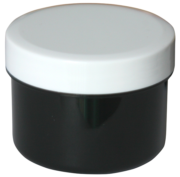 Dose schwarz mit Schraubdeckel weiß Füllvolumen 35ml aus Polypropylen (PP), lebensmittelgerecht. PP ist ein bpa-freier Kunststoff. Geeignet für alle Arten von Lebensmitteln bei Langzeitlagerung bei Raumtemperatur u. darunter, inkl. Heißabfüllung bzw. Erhi