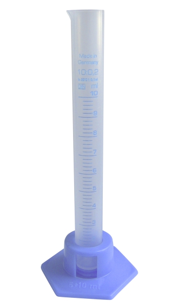 Messzylinder, PP, graduiert, mit Standfuß, 10 ml, made in Germany