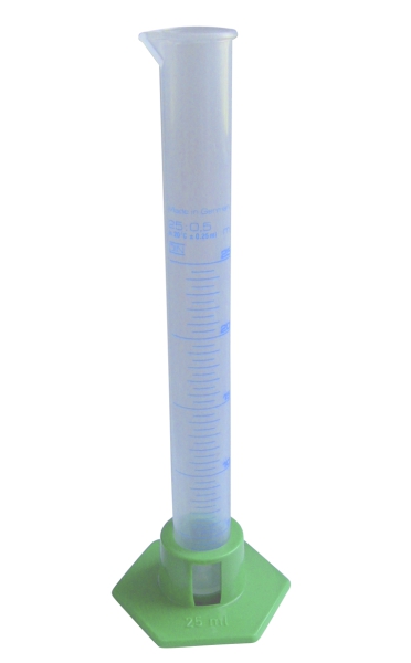 Messzylinder, PP, graduiert, mit Standfuß, 25 ml, made in Germany