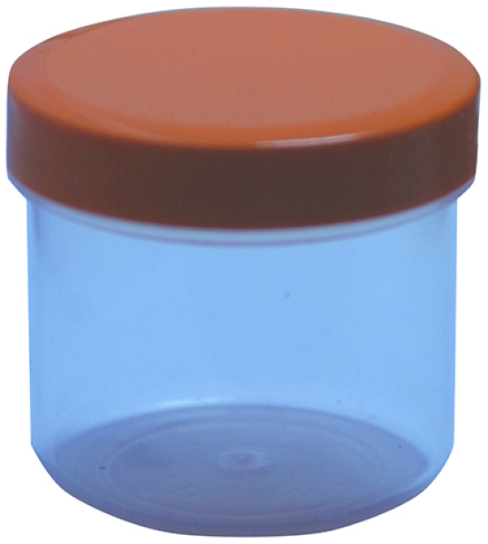 Dose transparent mit Schraubdeckel orange Füllvolumen 25ml aus Polypropylen (PP), lebensmittelgerecht. PP ist ein bpa-freier Kunststoff. Geeignet für alle Arten von Lebensmitteln bei Langzeitlagerung bei Raumtemperatur u. darunter, inkl. Heißabfüllun
