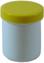 Dose mit Schraubdeckel gelb Füllvolumen 25ml aus Polypropylen (PP), lebensmittelgerecht. PP ist ein bpa-freier Kunststoff. Geeignet für alle Arten von Lebensmitteln bei Langzeitlagerung bei Raumtemperatur u. darunter, inkl. Heißabfüllung bzw. Erhitzung.
