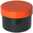 Salben-, Cremedöschen flach 35 ml schwarz mit orangefarbenem Deckel - MADE IN GERMANY
