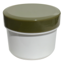 Salben-, Cremedöschen flach 35 ml in weiß mit schilfgrünem Deckel - MADE IN GERMANY